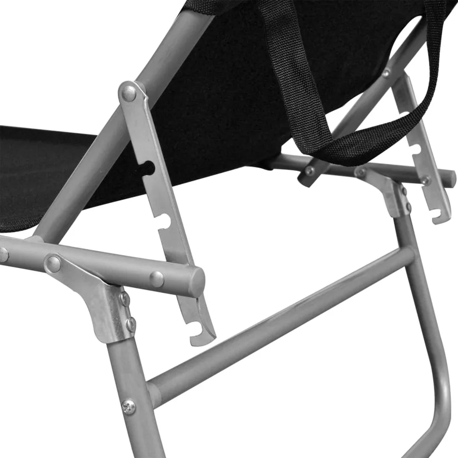 Chaise longue pliable avec auvent Noir Aluminium - 5