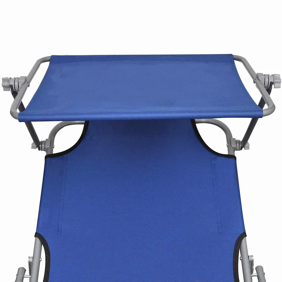 Chaise longue pliable avec auvent Noir Aluminium - 52