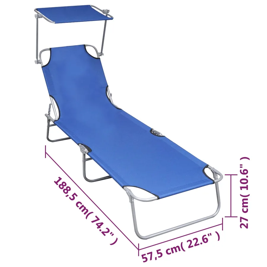 Chaise longue pliable avec auvent Noir Aluminium - 53
