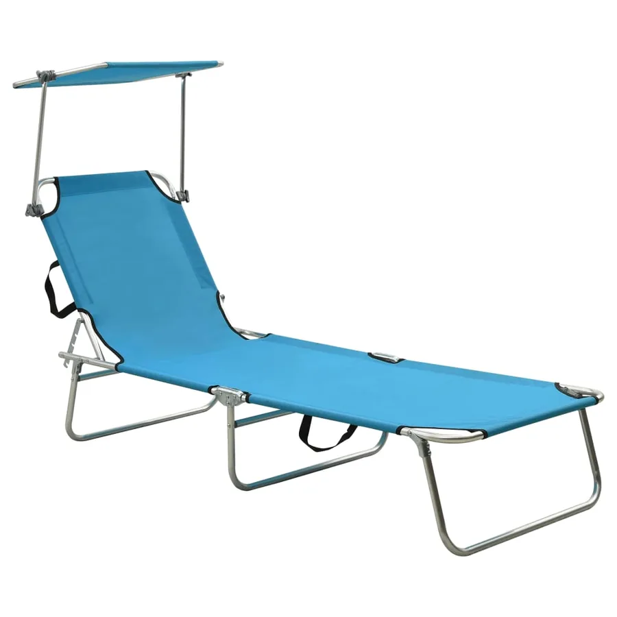 Chaise longue pliable avec auvent Noir Aluminium - 54