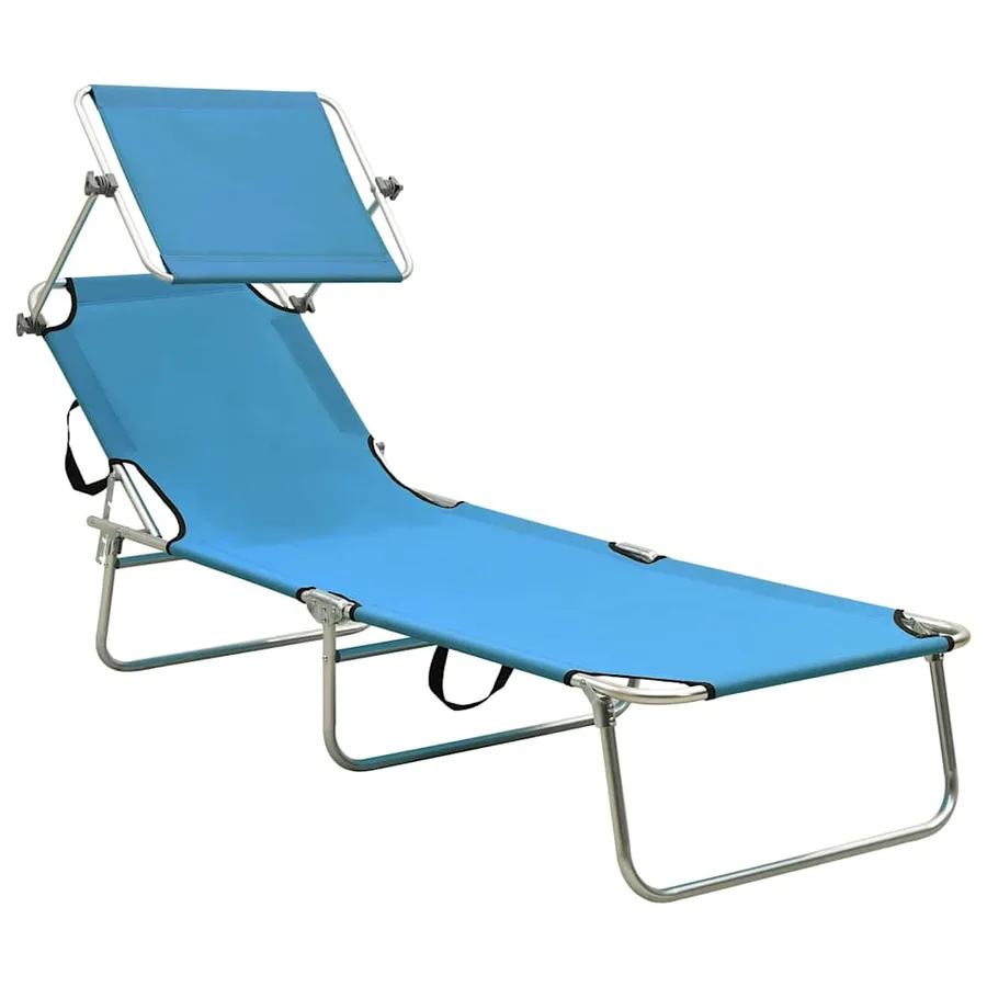 Chaise longue pliable avec auvent Noir Aluminium - 55