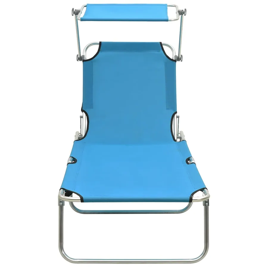 Chaise longue pliable avec auvent Noir Aluminium - 56