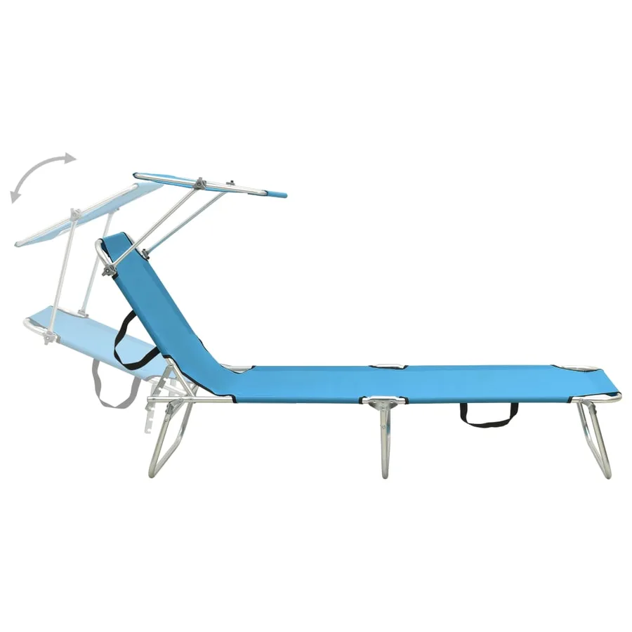 Chaise longue pliable avec auvent Noir Aluminium - 57