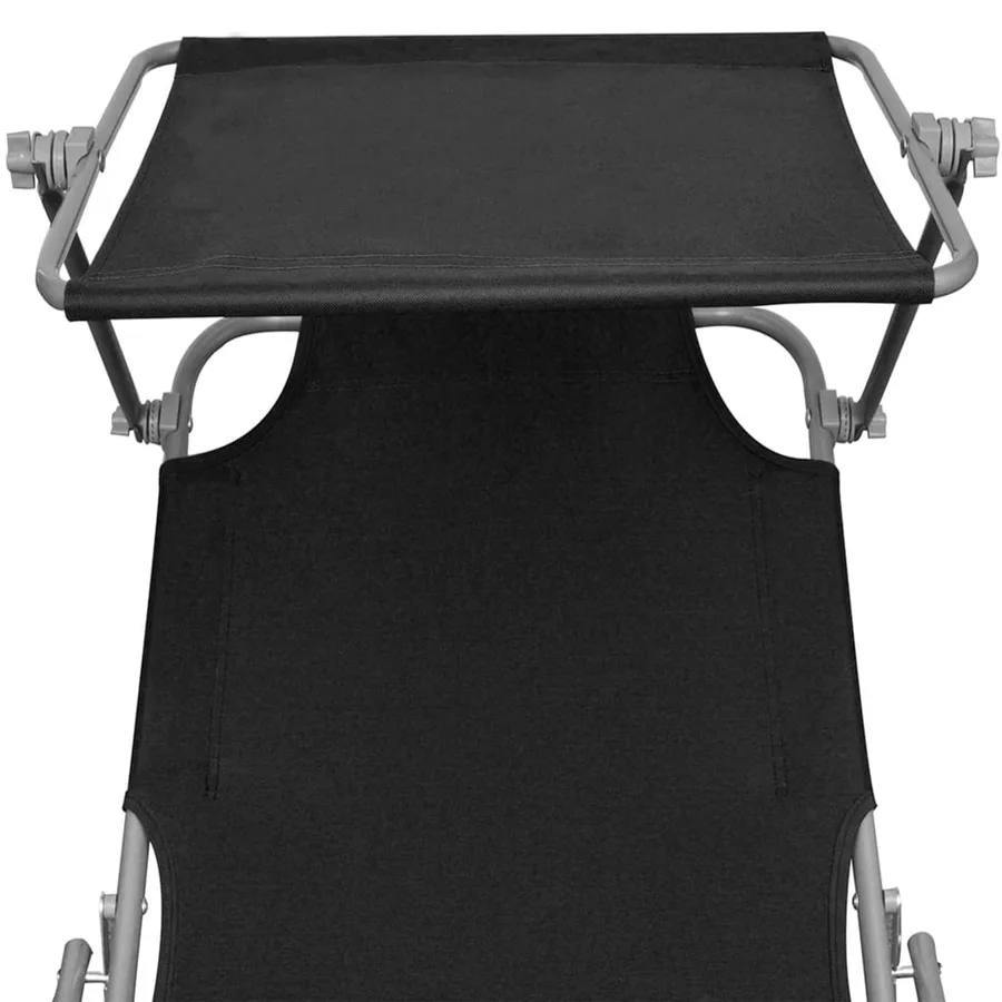 Chaise longue pliable avec auvent Noir Aluminium - 6