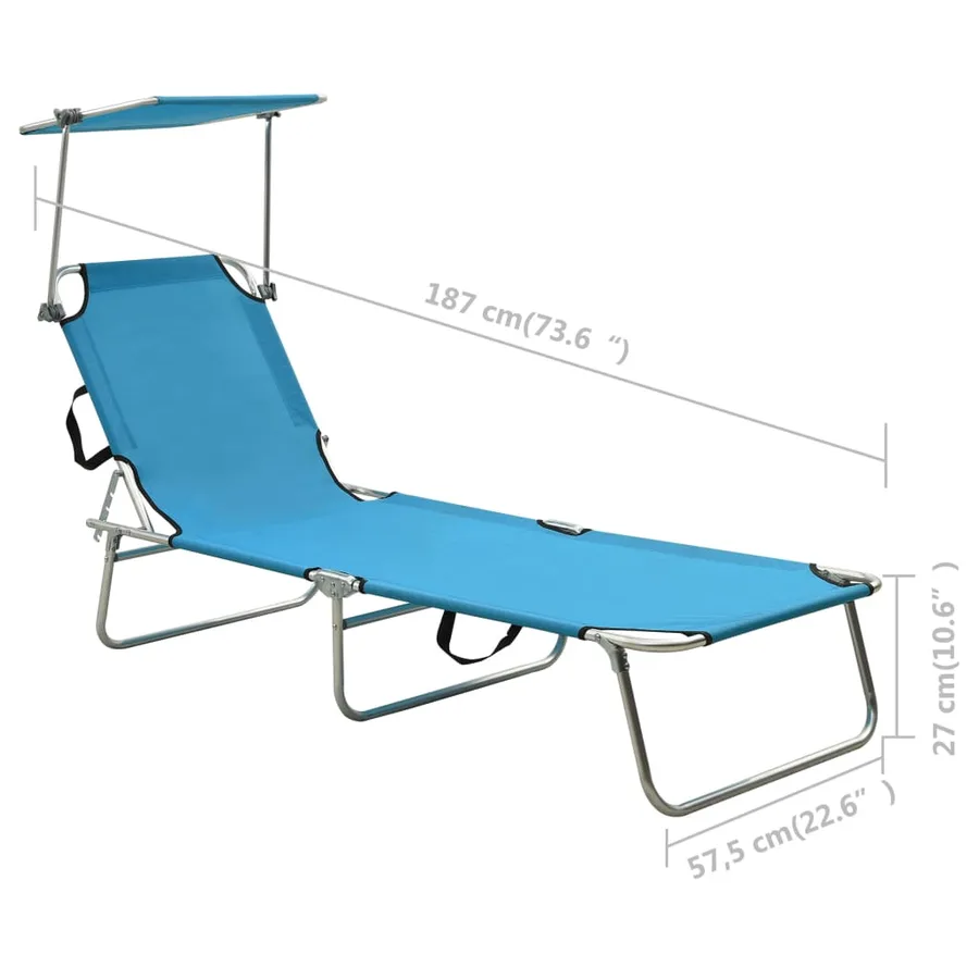 Chaise longue pliable avec auvent Noir Aluminium - 62