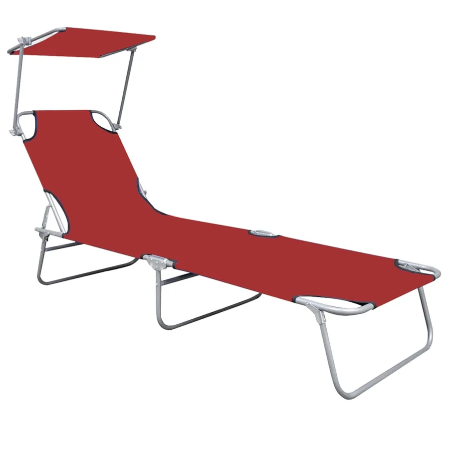 Chaise longue pliable avec auvent Noir Aluminium - 9