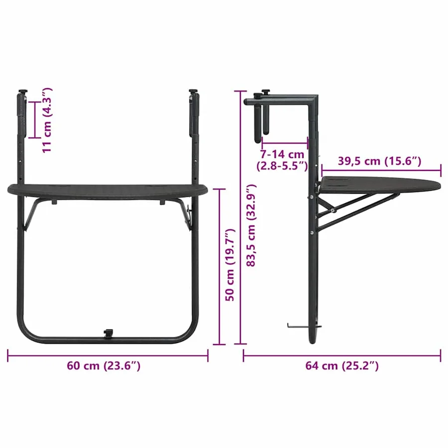 Table de balcon Marron 60x64x83,5 cm Plastique Aspect de rotin - 9