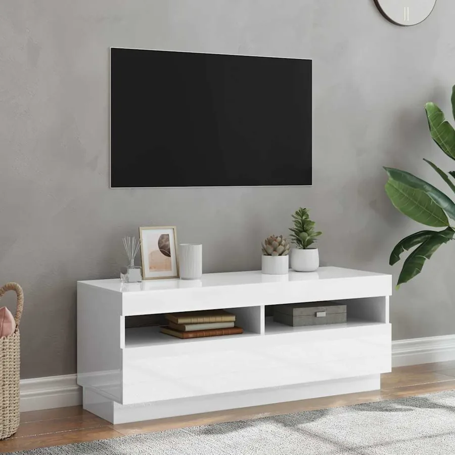 Meuble TV avec lumières LED blanc brillant 100x35x40 cm