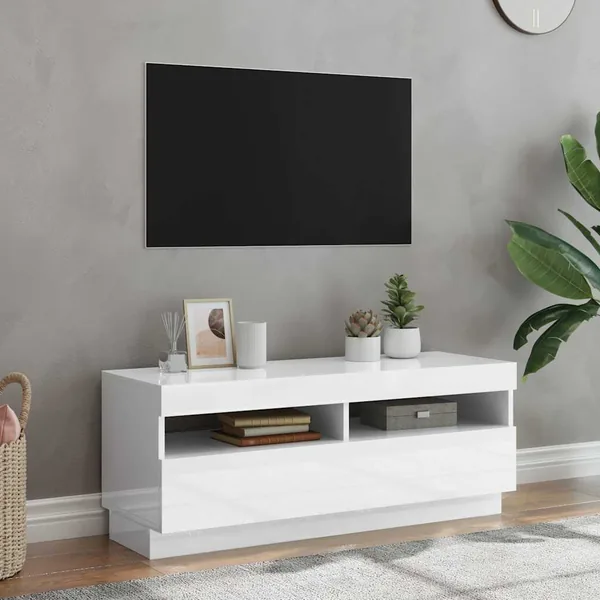Meuble TV avec lumières LED blanc brillant 100x35x40 cm