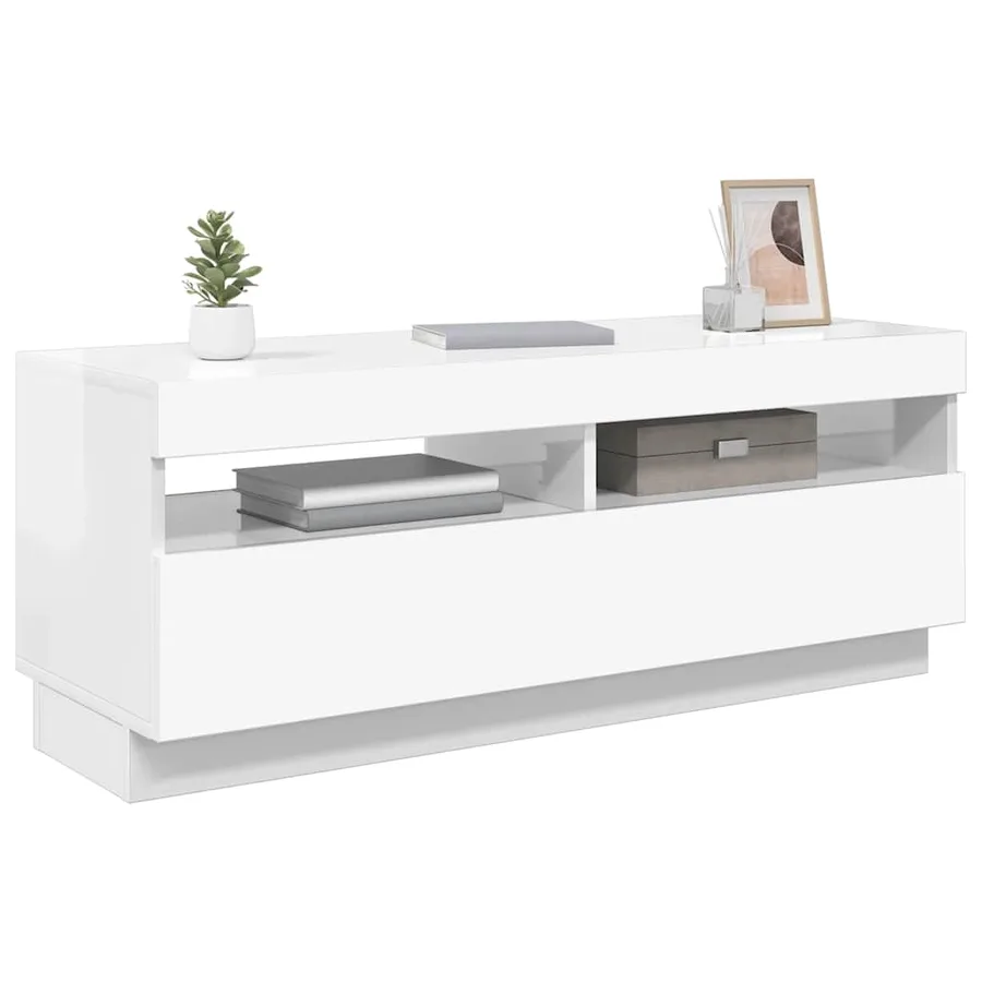 Meuble TV avec lumières LED blanc brillant 100x35x40 cm - 16