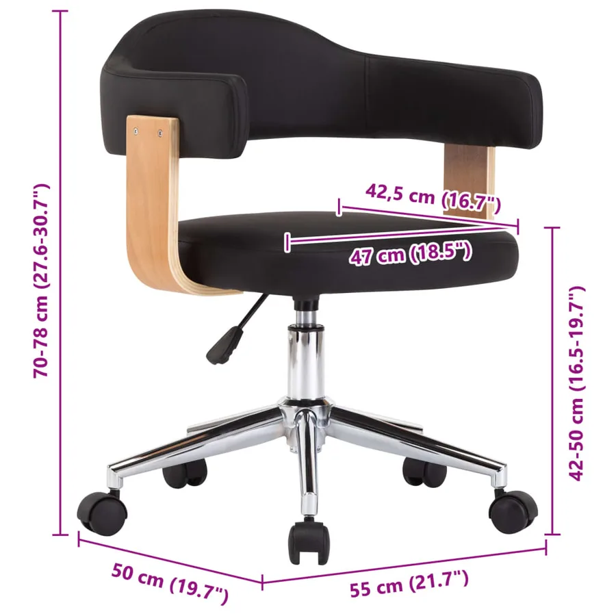 Chaise pivotante à manger Noir Bois courbé et similicuir - 8