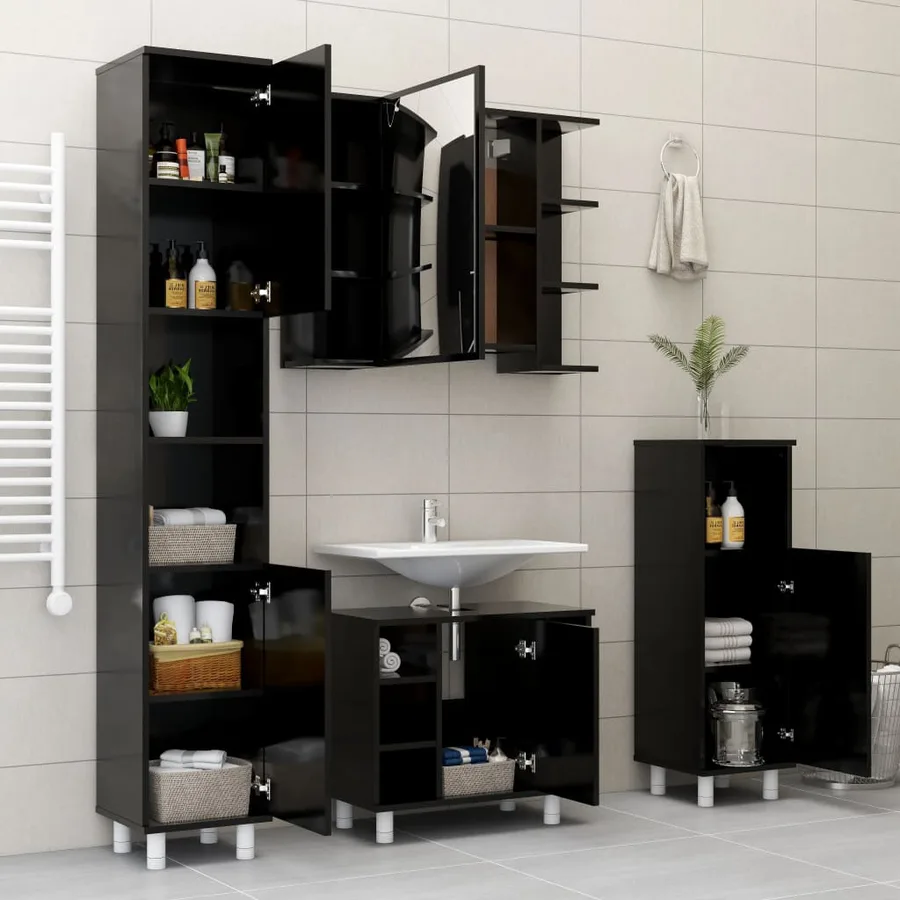Armoire de salle de bain Noir 30x30x95 cm Aggloméré - 9