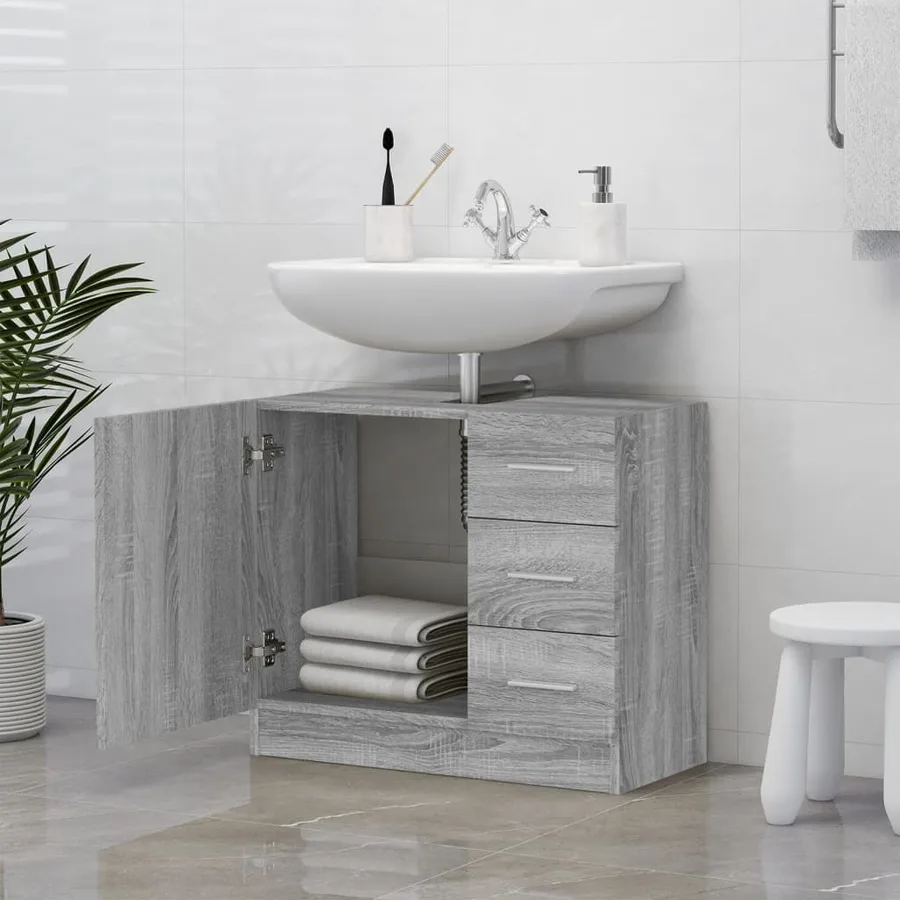 Armoire de lavabo Sonoma gris 63x30x54 cm Bois d'ingénierie - 6