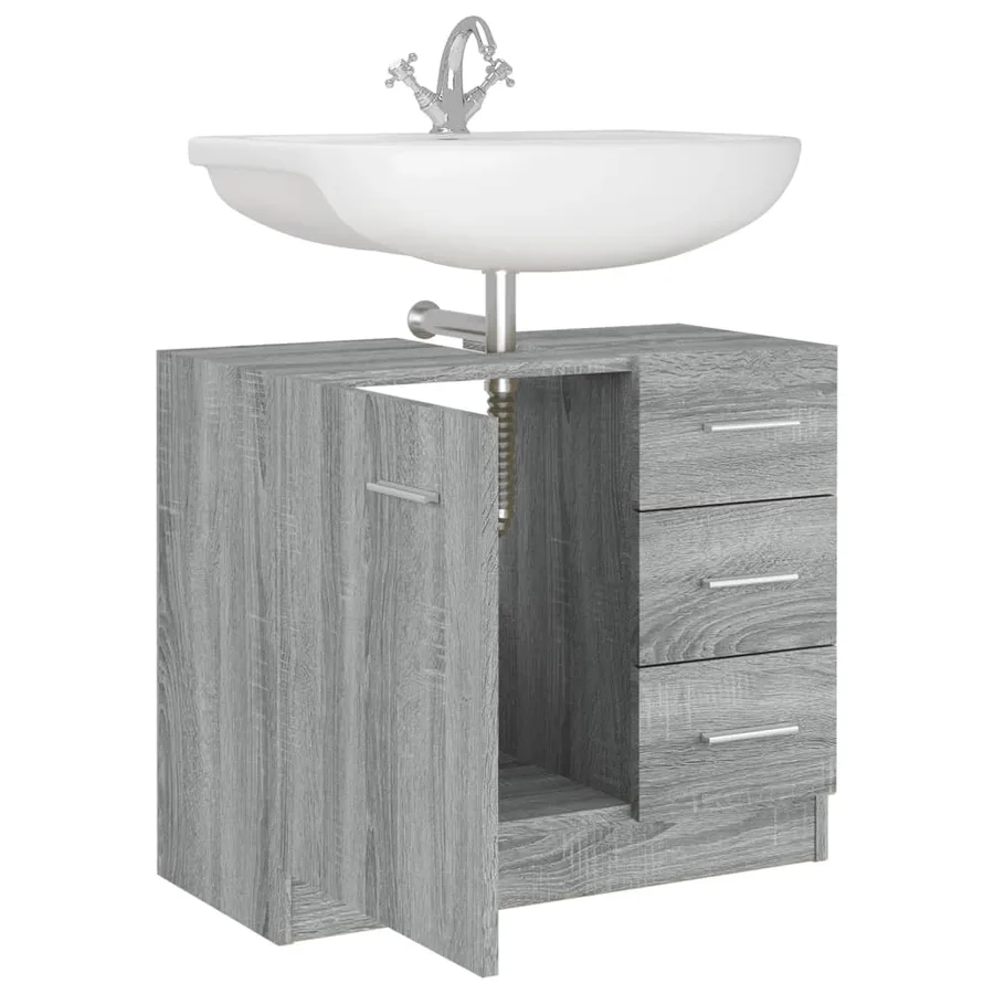 Armoire de lavabo Sonoma gris 63x30x54 cm Bois d'ingénierie - 7