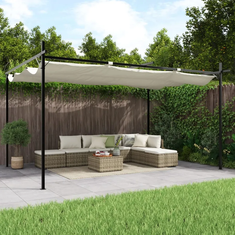 Pergola avec toit rétractable crème 395x292x230 cm