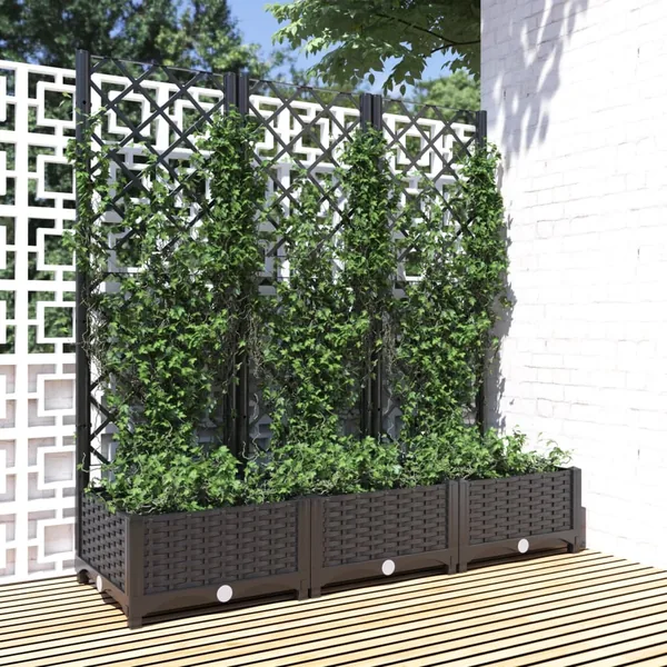 Jardinière avec treillis Noir 120 x 40 x 121,5 cm PP