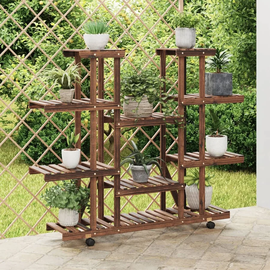Support à fleurs avec roues 110x25x115 cm bois massif de sapin