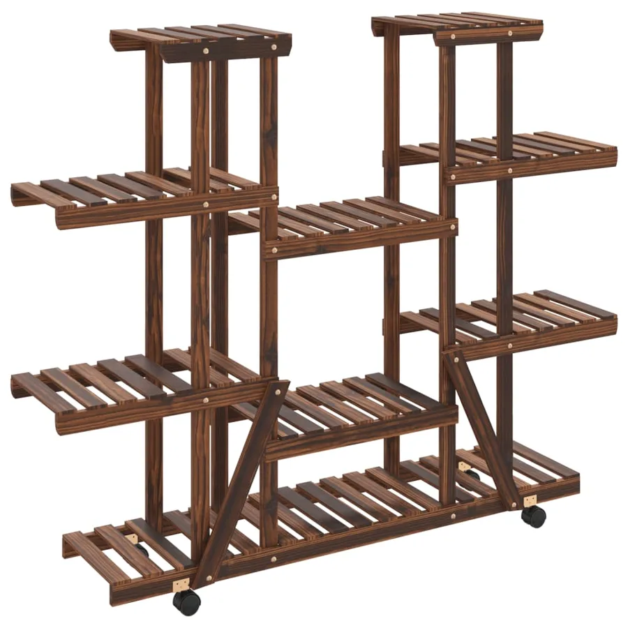 Support à fleurs avec roues 110x25x115 cm bois massif de sapin - 2