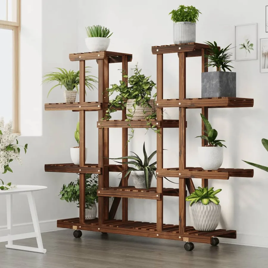 Support à fleurs avec roues 110x25x115 cm bois massif de sapin - 3