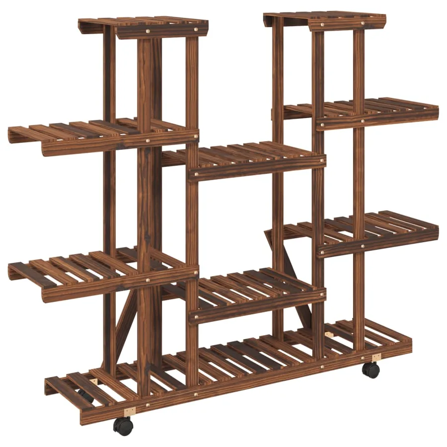 Support à fleurs avec roues 110x25x115 cm bois massif de sapin - 6