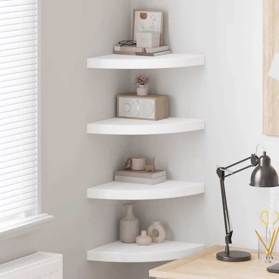 Étagères d'angle flottantes 4 pcs blanc 35x35x3,8 cm MDF