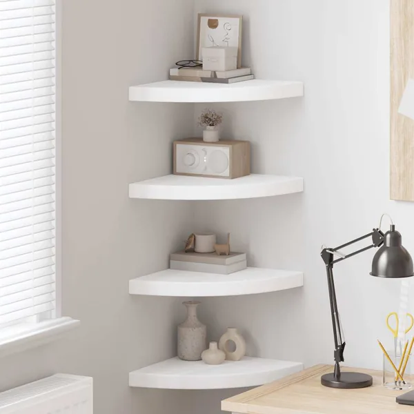Étagères d'angle flottantes 4 pcs blanc 35x35x3,8 cm MDF