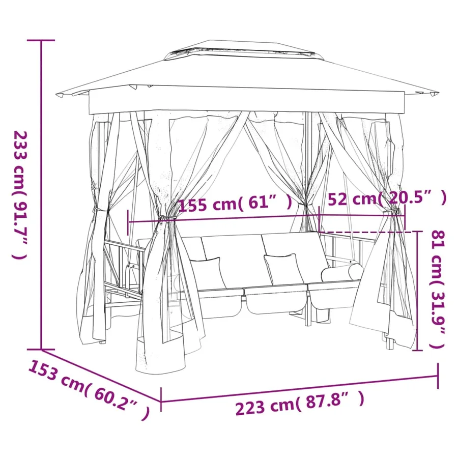 Tonnelle de jardin banc pivotant convertible vert tissu acier - 10