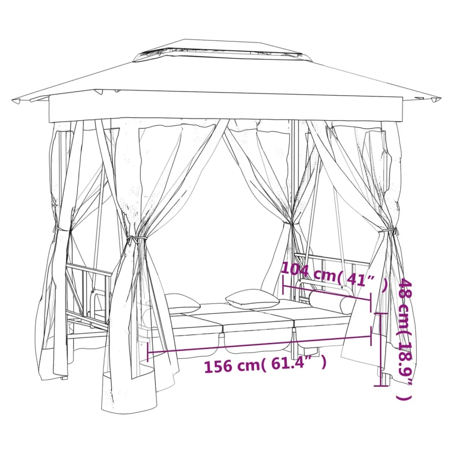 Tonnelle de jardin banc pivotant convertible vert tissu acier - 11