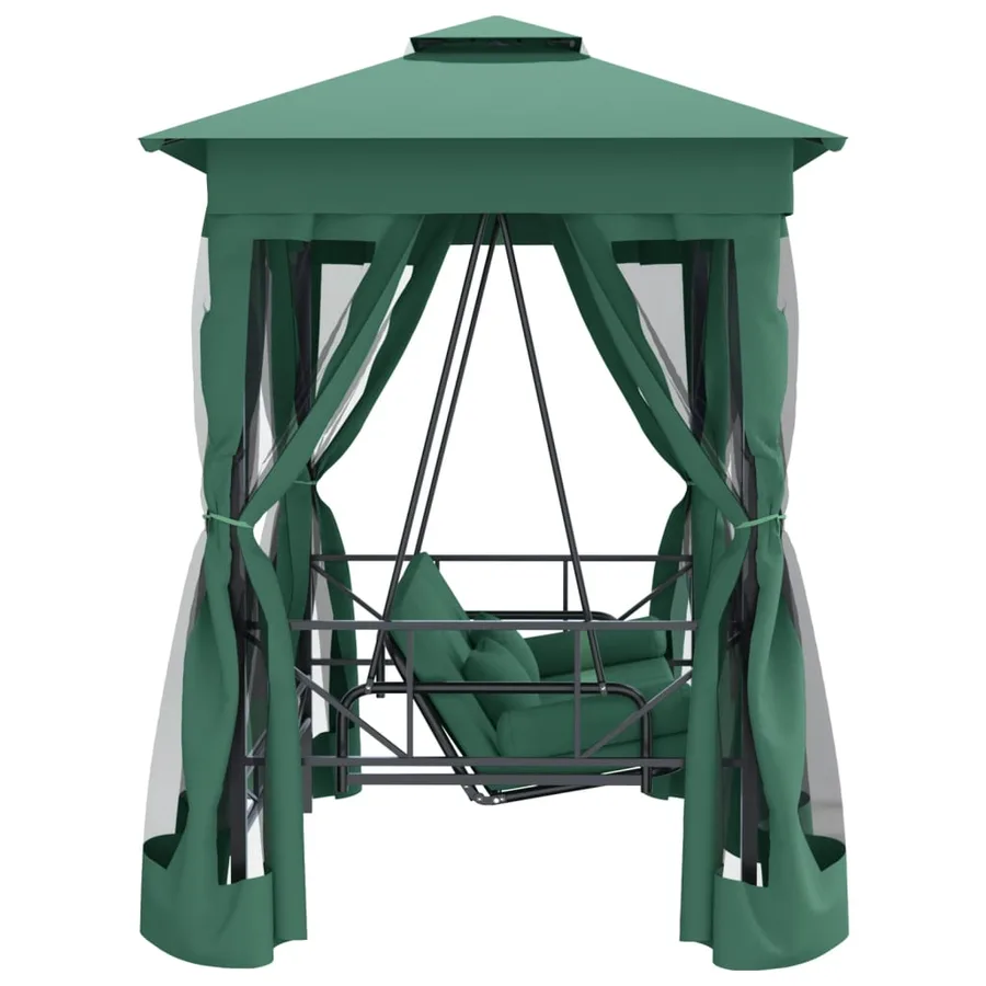 Tonnelle de jardin banc pivotant convertible vert tissu acier - 4