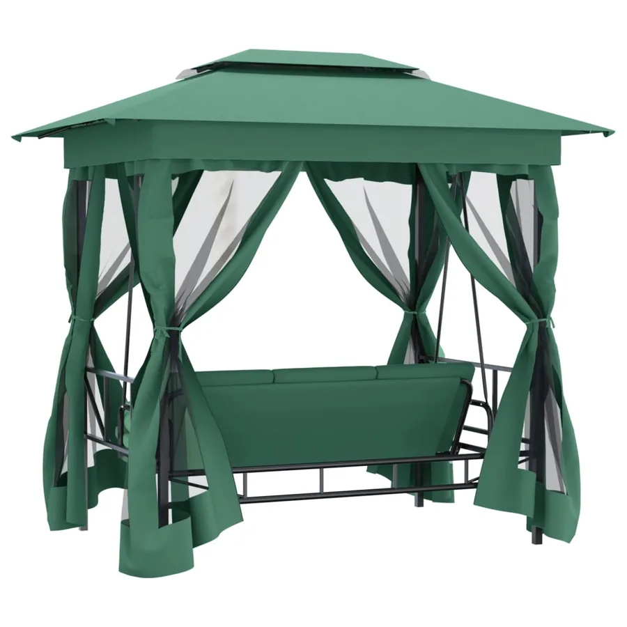 Tonnelle de jardin banc pivotant convertible vert tissu acier - 5
