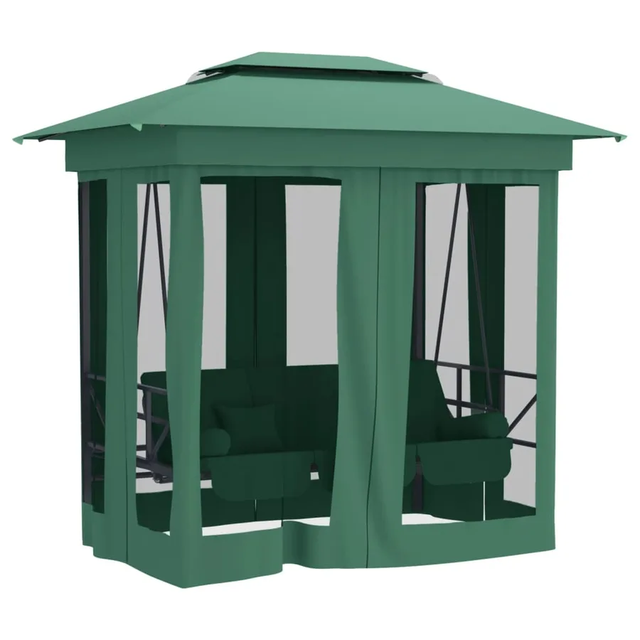Tonnelle de jardin banc pivotant convertible vert tissu acier - 7