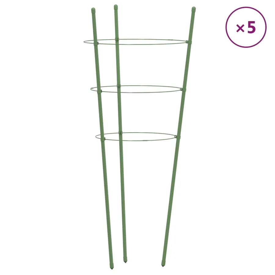Supports pour plantes de jardin 3 anneaux 5pcs Vert 60 cm Acier - 2
