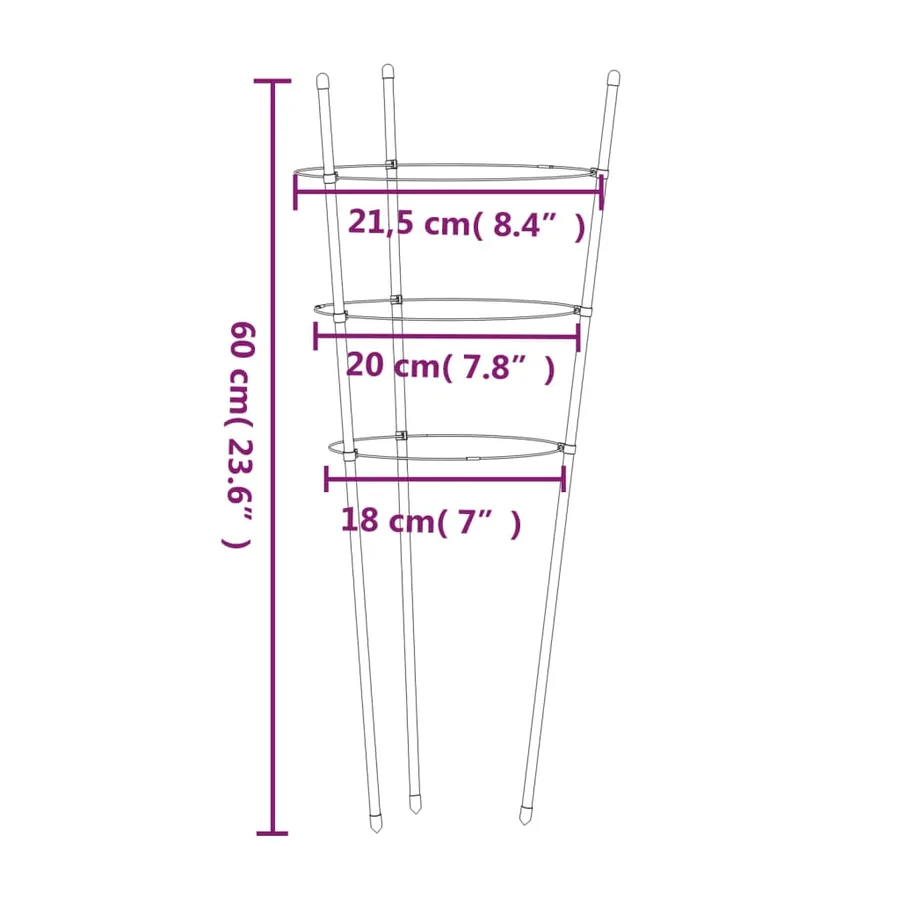 Supports pour plantes de jardin 3 anneaux 5pcs Vert 60 cm Acier - 8