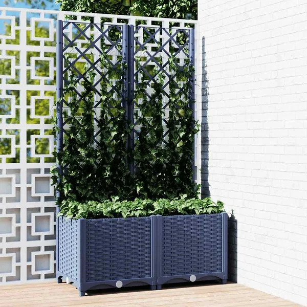 Jardinière de jardin avec treillis Bleu Gris 80x40x136 cm PP