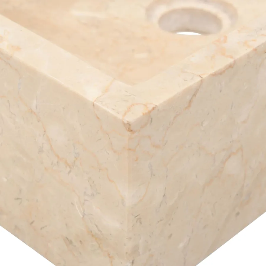 Armoire de toilette en teck solide avec lavabo en marbre Crème - 9