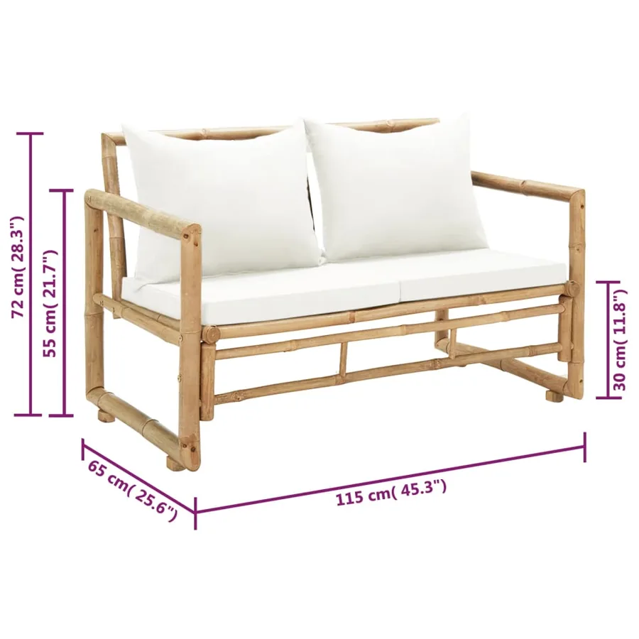 Canapé de jardin à 2 places avec coussins Bambou - 8