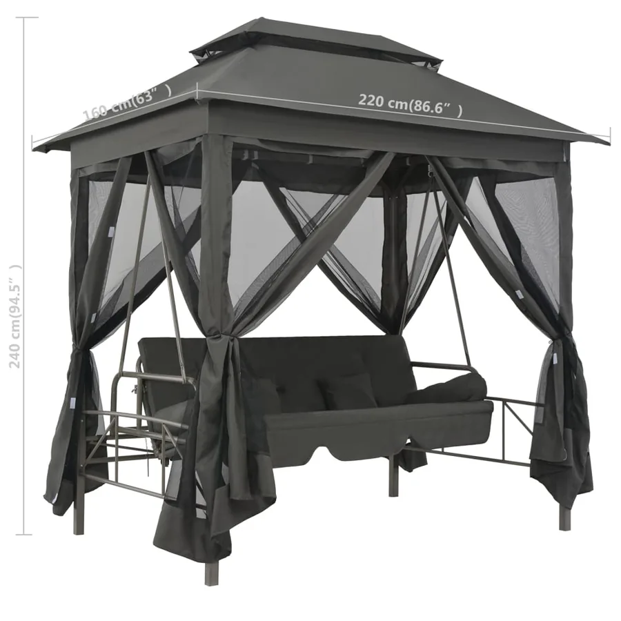 Balancelle convertible à auvent Anthracite 220x160x240 cm Acier - 8