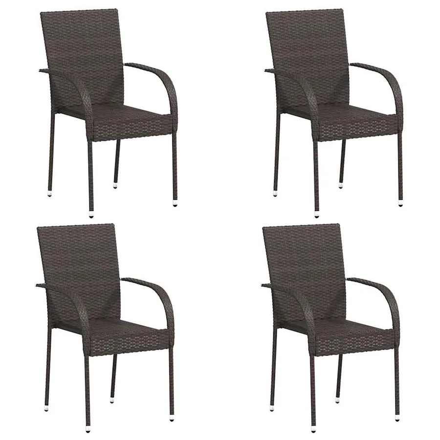Chaises empilables d'extérieur lot de 4 Résine tressée Marron - 2