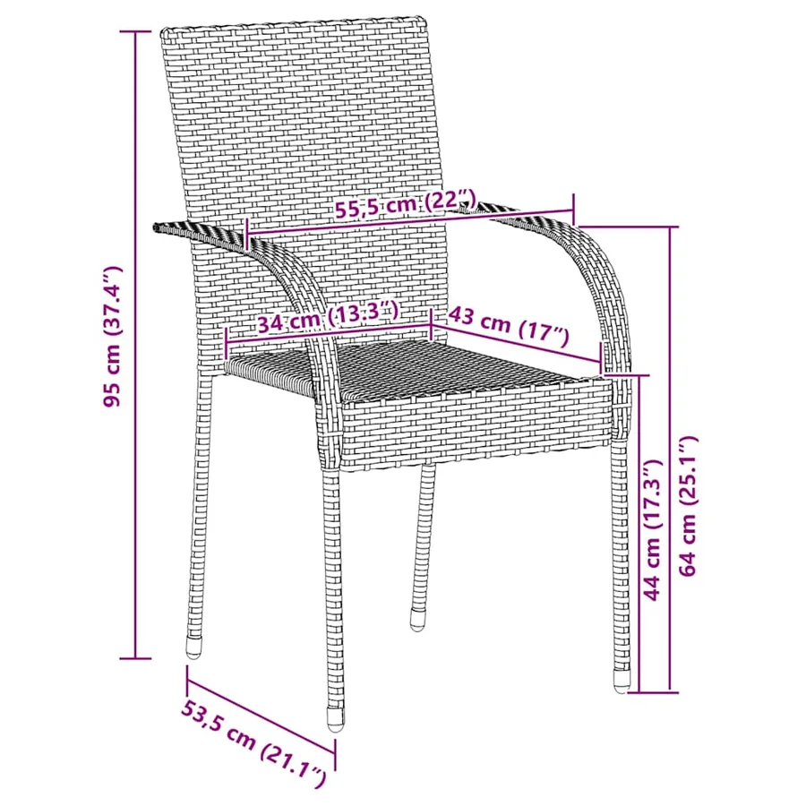 Chaises empilables d'extérieur lot de 4 Résine tressée Marron - 9
