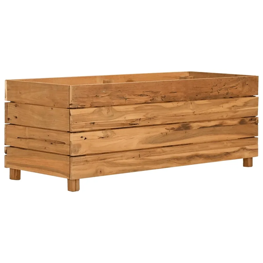 Lit surélevé 100x40x38 cm bois de teck recyclé et acier - 2
