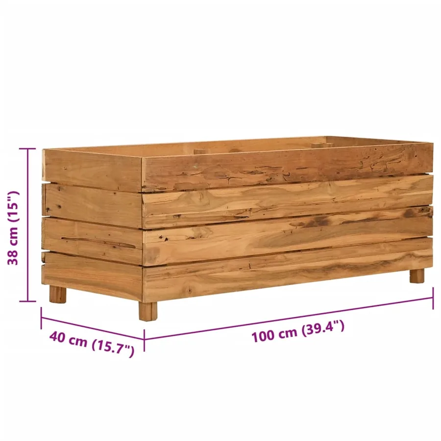 Lit surélevé 100x40x38 cm bois de teck recyclé et acier - 8