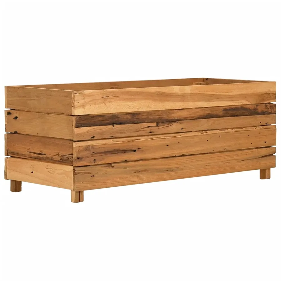 Lit surélevé 100x40x38 cm bois de teck recyclé et acier - 9