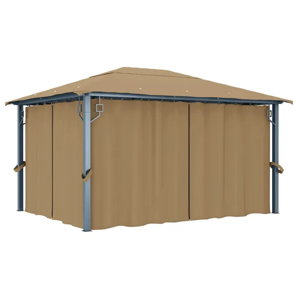 Tonnelle avec rideau 400x300 cm Taupe Aluminium