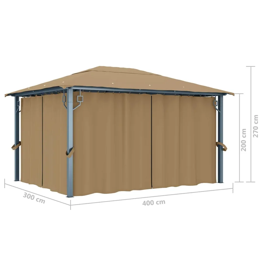 Tonnelle avec rideau 400x300 cm Taupe Aluminium - 11