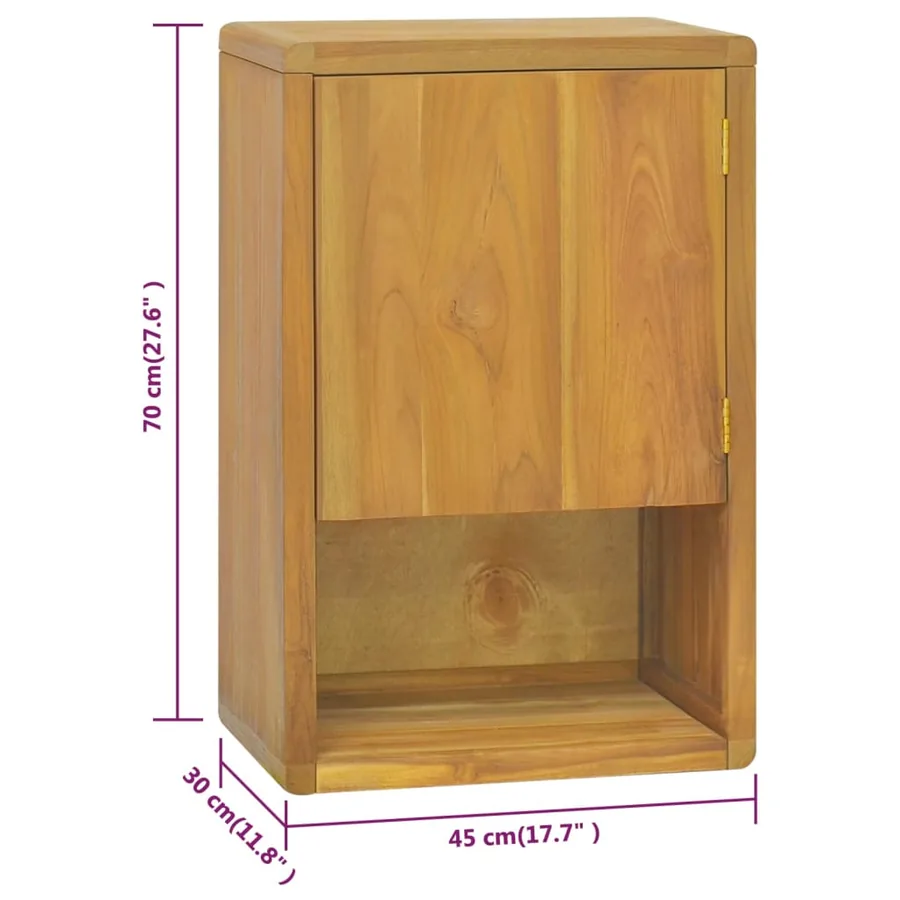 Armoire murale de salle de bain 45x30x70 cm Teck solide - 9