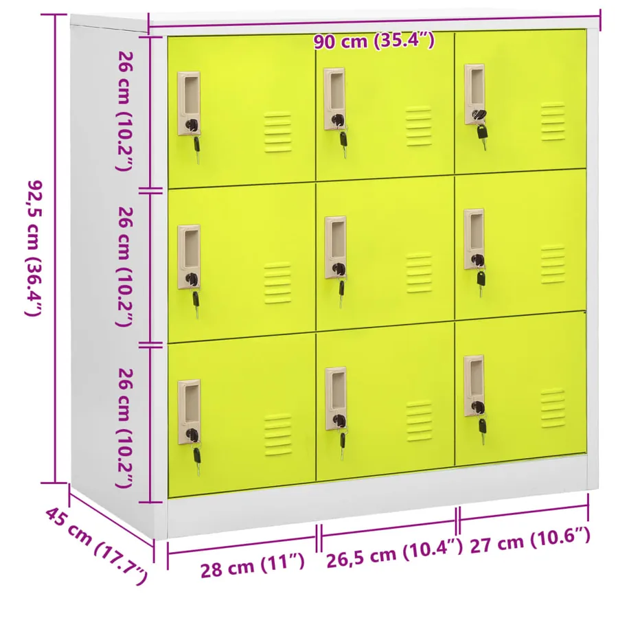 Armoire à casiers Gris clair et vert 90x45x92,5 cm Acier - 8