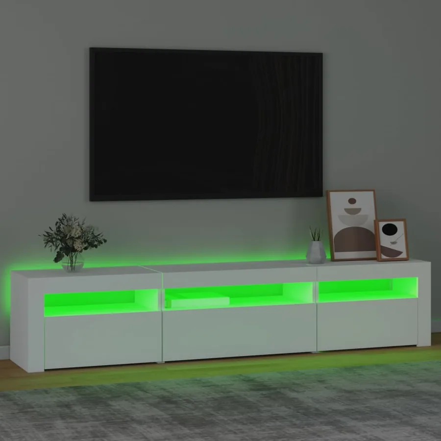 Meuble TV avec lumières LED Blanc 195x35x40 cm - 4