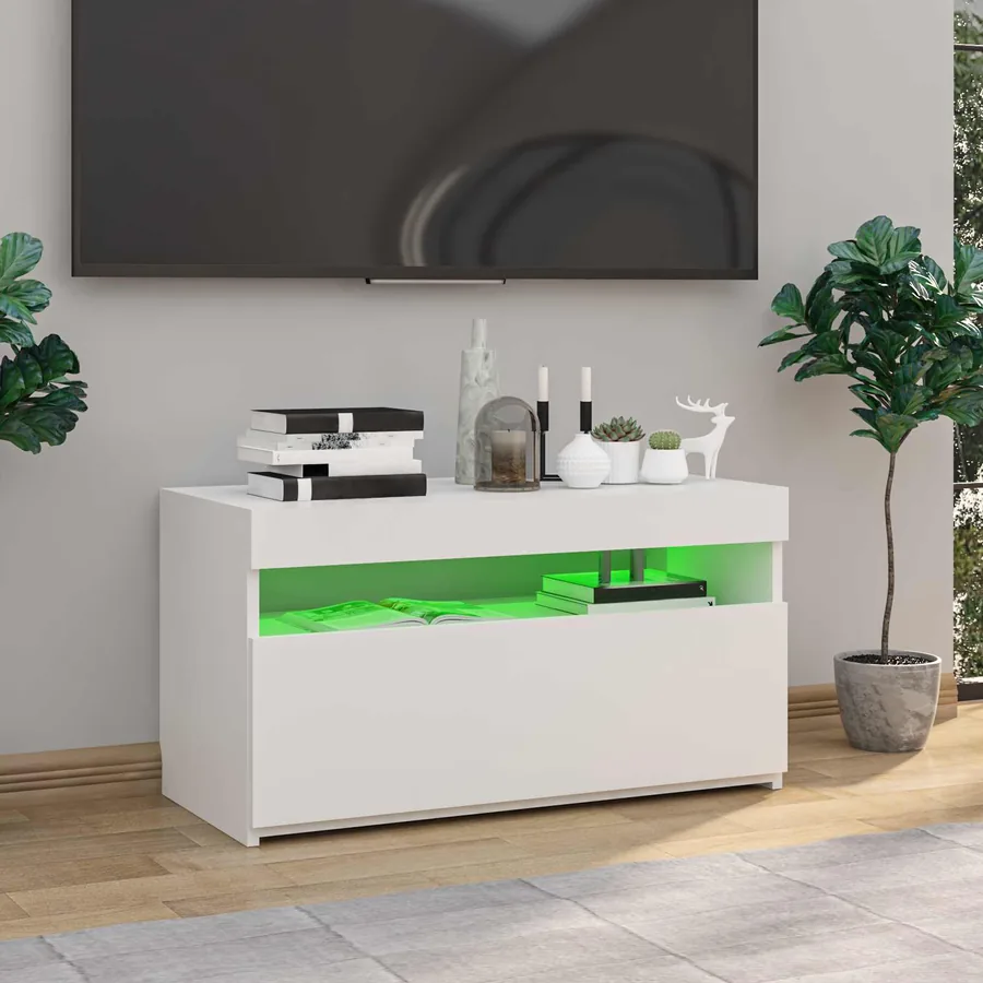 Meuble TV avec lumières LED Blanc 75x35x40 cm - 3