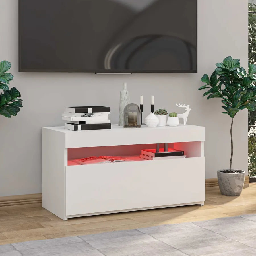 Meuble TV avec lumières LED Blanc 75x35x40 cm - 4