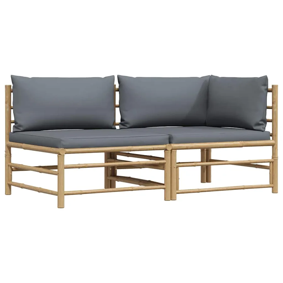 Salon de jardin 2 pcs avec coussins gris foncé Bambou - 2